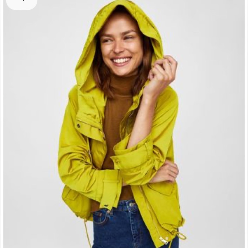 Zara Bright Lime Green Hooded Utility Jacket